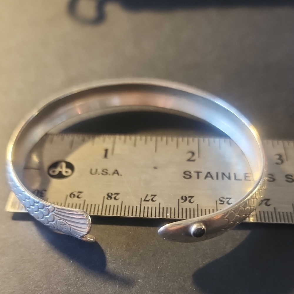 EDEN Black Onyx Eye Silver Snake Bangle Bracelet